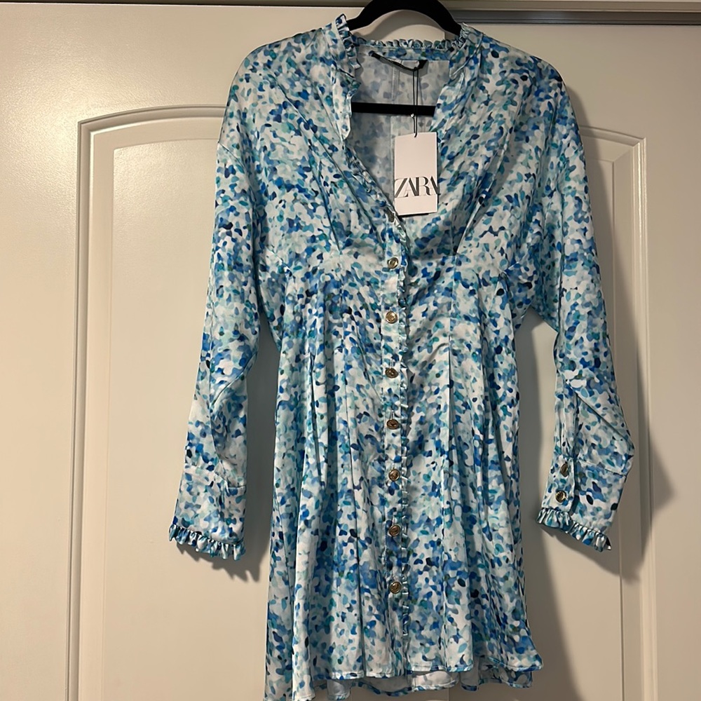 Zara blue silk mini dress